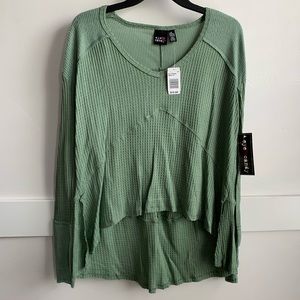 NWT EYE CANDY Green Thermal V-Neck Long Sleeve Shirt